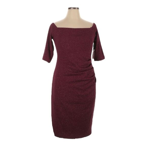 Eliza J Sheath Dress 16 Burgundy Sparkle Holiday Party Cocktail NWOT Boat Neck - Picture 1 of 9